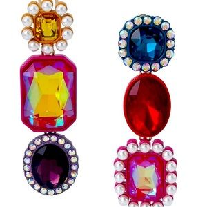 Betsey Johnson Gemstone Linear Mismatch Statement Earrings